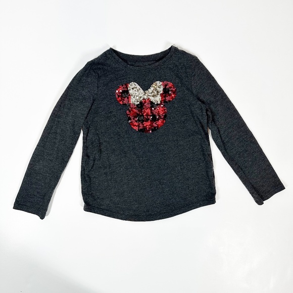 girls Disney red black silver sequins Minnie Mouse gray TOP shirt size 6 - Picture 1 of 4